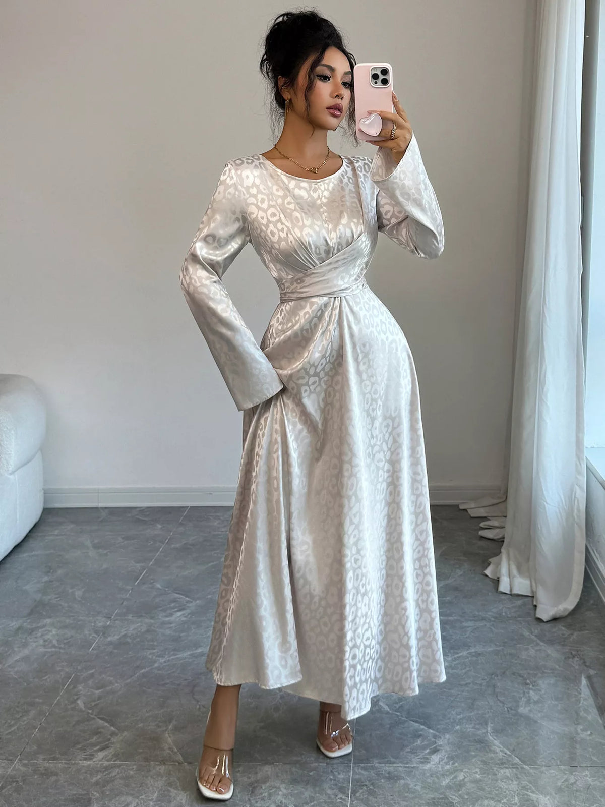 Leopard Long Sleeve Tie Back Maxi Dress