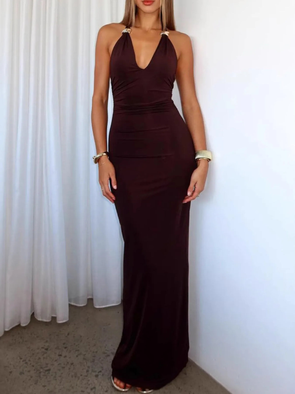 Slit Back Halter Neck Maxi Dress
