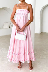 Floral Embroidered Spaghetti Strap Maxi Dress