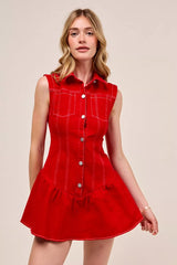 SO ME Button Down Sleeveless Collared Game Day Mini Dress