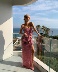 Elira Strapless Sequined Bow Maxi Dress