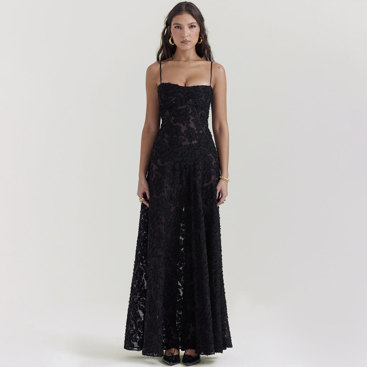 BERIA PRINCES BLACK MESH MAXI DRESS