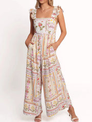Floral Print Ruffle Strap Jumpsuit