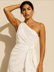 Ruched One-Shoulder Mini Dress