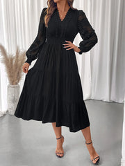 Lace Detail Lantern Sleeve Tiered Dress