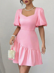 Ruffled Hem Puff Sleeve Mini Dress