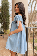 Meet Me Later Chambray Short Sleeve Swing Dress