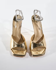 Gilberta Texture Rhinestone Strap Sandals In Gold