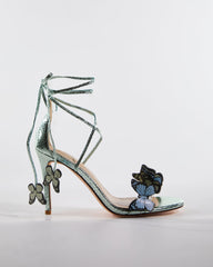 Carla Snake Print Butterfly Embellished Sandals In Green