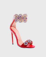 Concettina Crystal Flower Embellished Sandals In Red