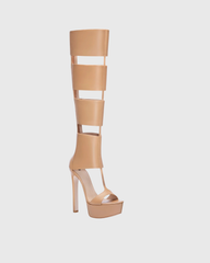 Darma Strap Knee High Platform Sandals In Beige