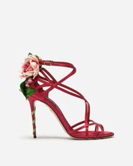 Elek Floral Strappy Satin Sandals In Red