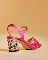 Elektra Satin Gem Heels In Hot Pink