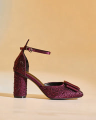 Elen Rhinestone Buckle Pumps In Wine