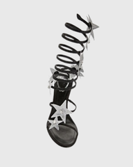 Elisa Star Knee High Snake Sandals In Black