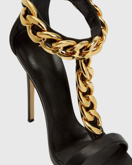 Iolanda T Strap Metal Chain Sandals In Black