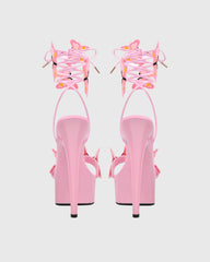 Lelia Bow Embroidery Lace Up Platform Sandals In Pink