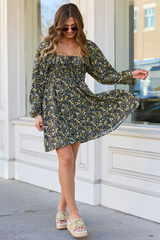 Sophia Black Floral Smocked Top Dress