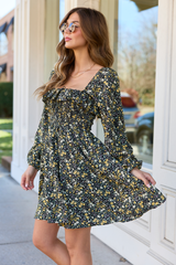 Sophia Black Floral Smocked Top Dress