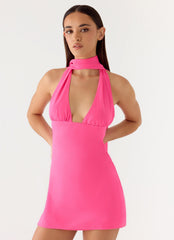Melisande Scarf Neck Mini Dress Fuchsia