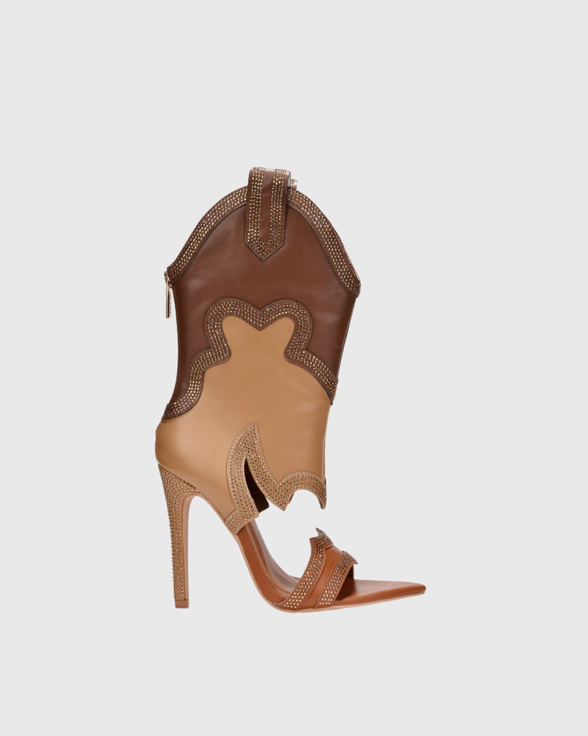 Ortensia Rhinestone Mid Calf Cowboy Sandals In Brown