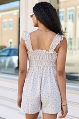Out West Beige Printed Denim Romper Dress