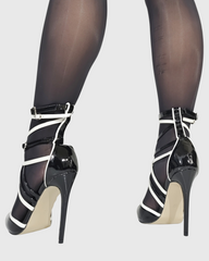 Rhea Black And White Strap Bondage Pumps