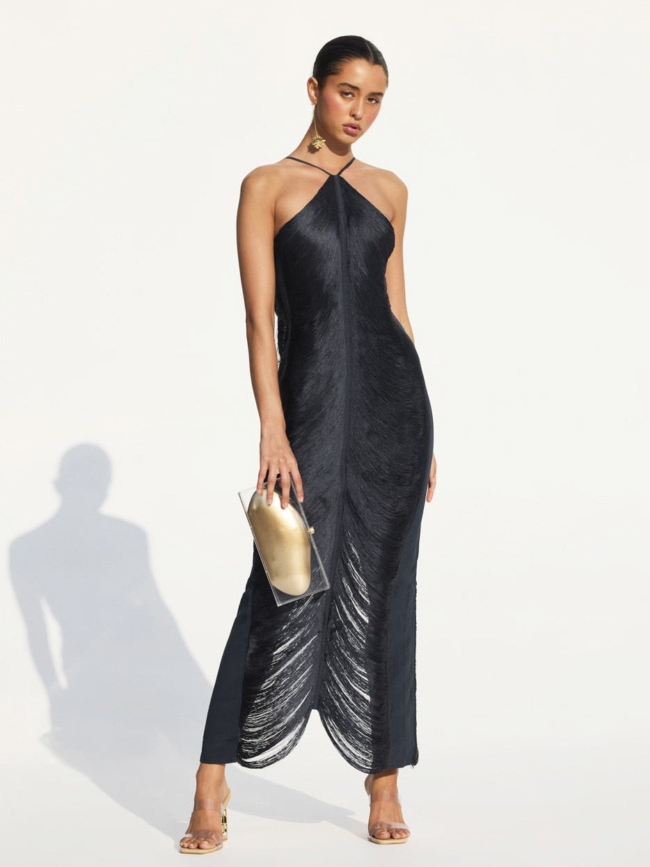 CELEB FUR IRREGULAR MAXI DRESS