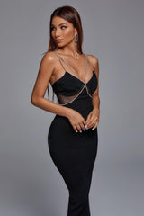 SPARKLY RHINESTONE SPAGHETTI STRAP MERMAID MAXI DRESS