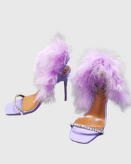 Yaliza Feather Slingback Sandals In Purple