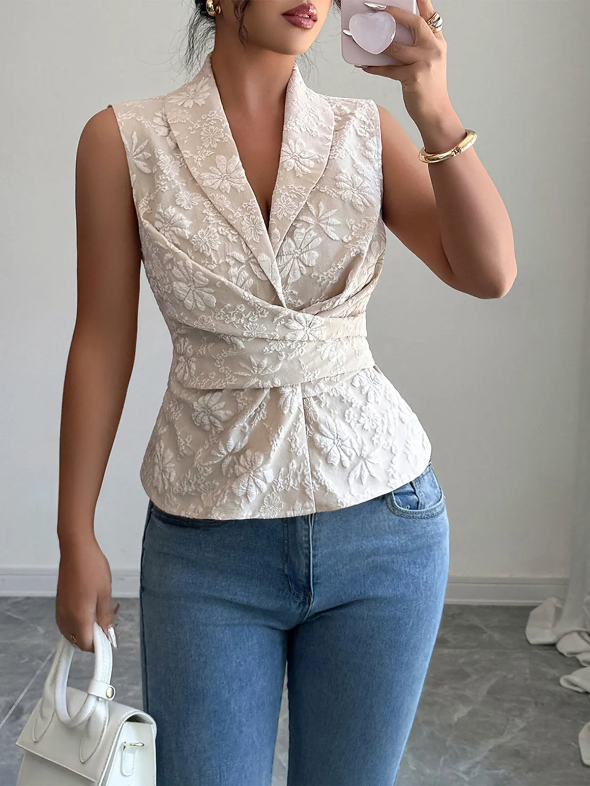 Flower Ruched Sleeveless Tank