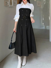 Two Tone Long Sleeve Collared Neck Dress