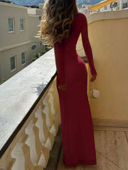 Deep-V Long Sleeve Slim Maxi Dress