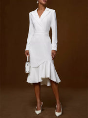 Ruffled Hem Long Sleeve Midi Blazer Dress
