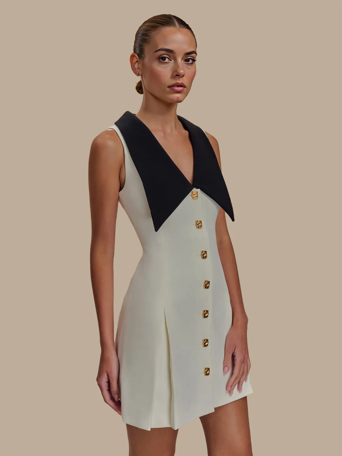 Button Front Sleeveless Mini Dress