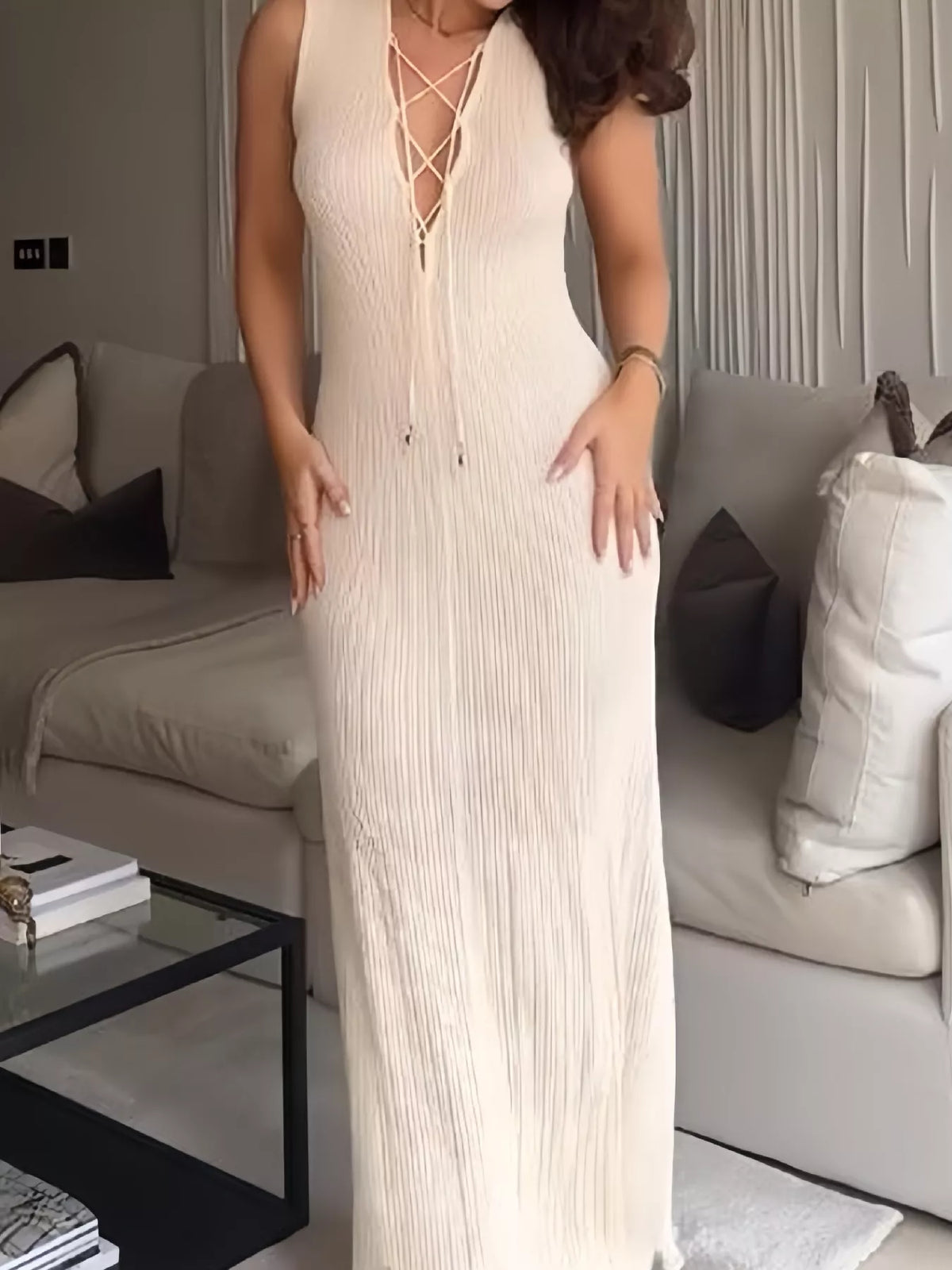 Lace Up Sleeveless Maxi Dress