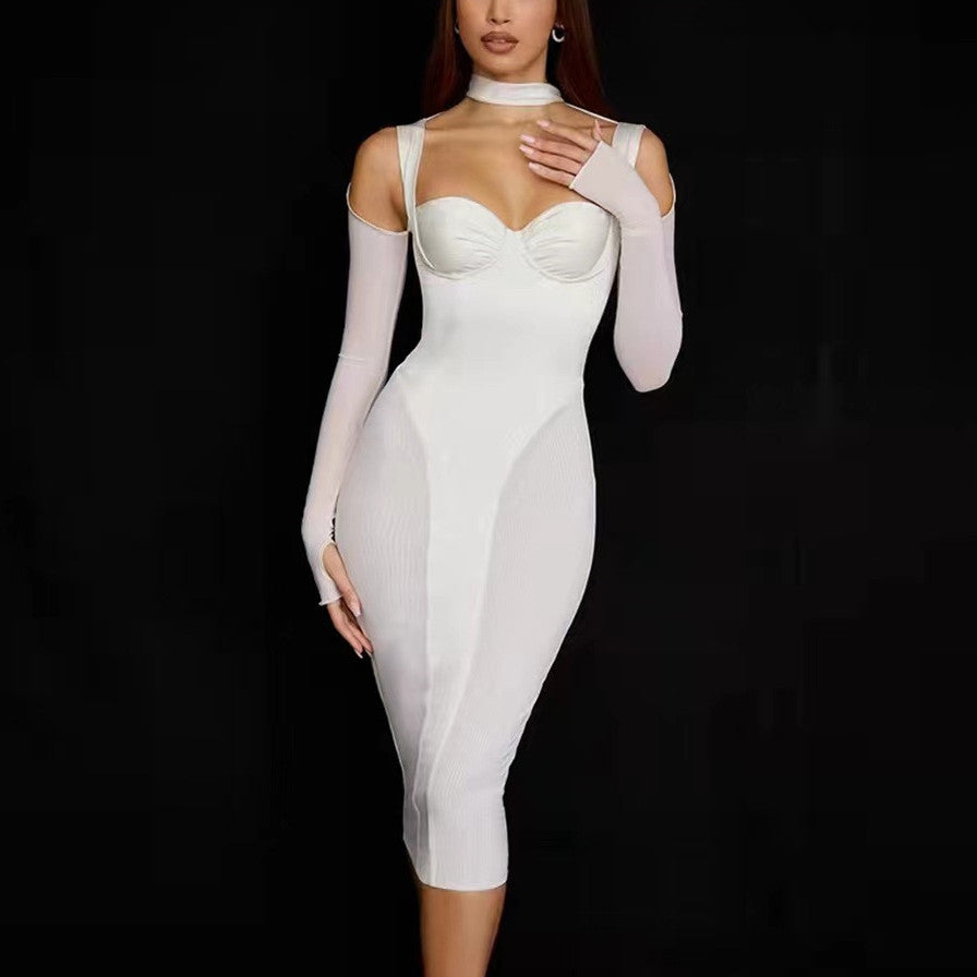 Tight-fitting Long-sleeved Party Mid-length Dress