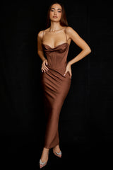 Elegant Corset Maxi Dress-Brown