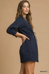 Umgee Drawstring Cable Knit Mini Dress with Pockets