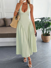 Halter Neck Ruched Midi Dress