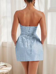 Lace Up Back Mini Dress with Bow Detail