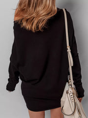 Asymmetric Neck Batwing Sleeve Shift Mini Sweater Dress